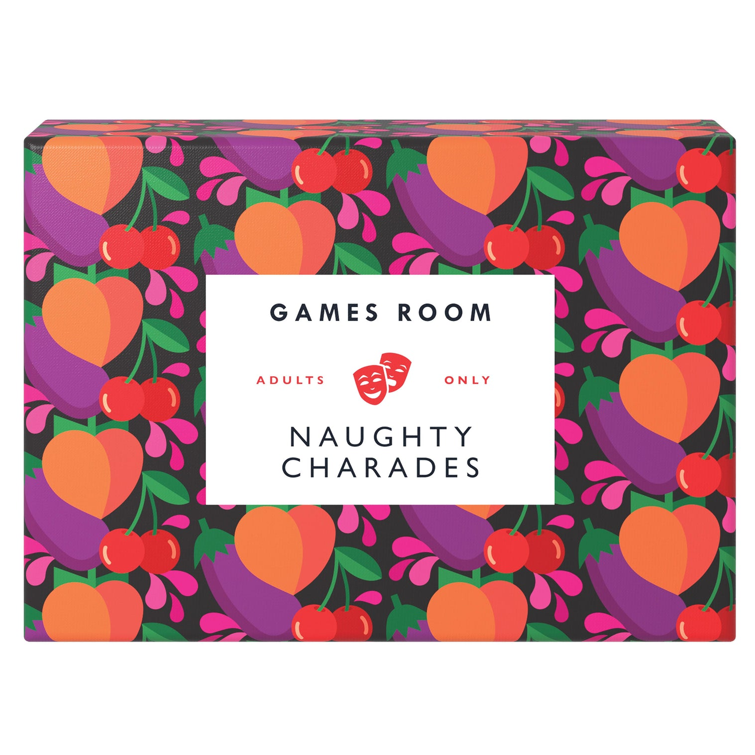 Games Room Naughty Charades game box with colorful fruit design, perfect for adult gatherings and parties.
