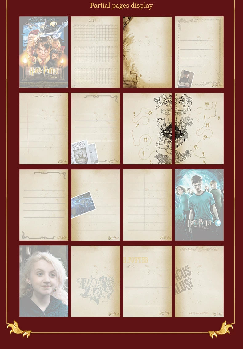 Grid of partial pages from a book or notebook with images and text.
