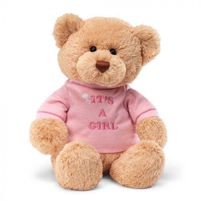 Gund Pink Message Bear - It's a Girl，Plush Toys，