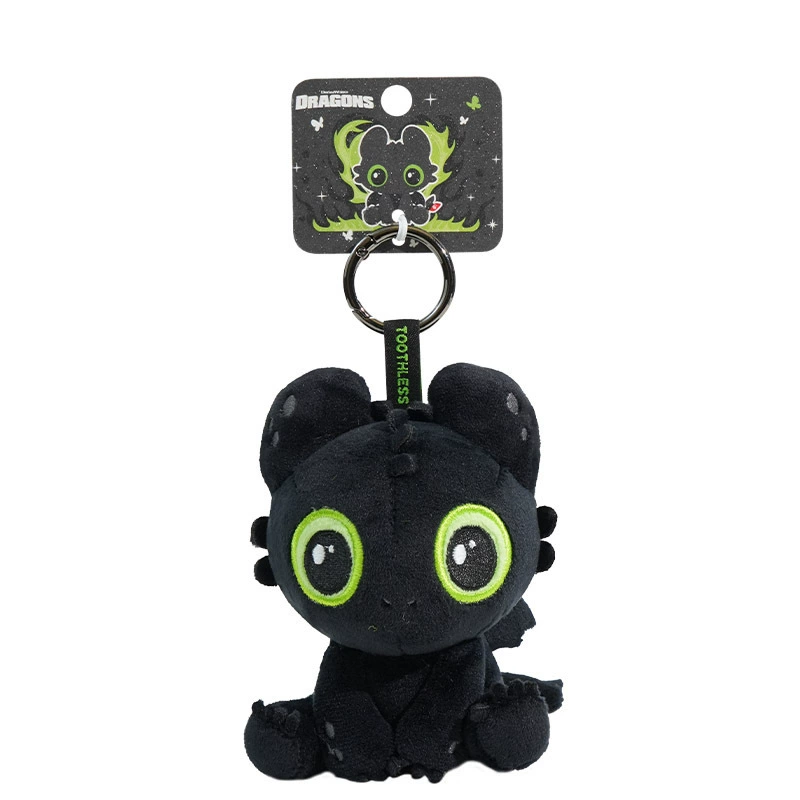 How to Train Your Dragon Toothless Plush Keychain with soft plush body and big green eyes.