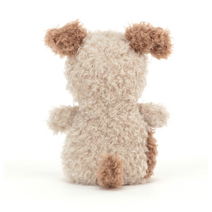 Back view of Jellycat Little Pup, featuring soft, fluffy fur and floppy ears, perfect for cuddles.