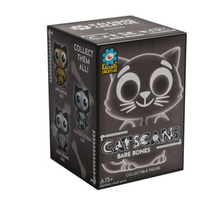 Box of a collectible figure named 'Cat scans Bare Bones' with dimensions displayed.