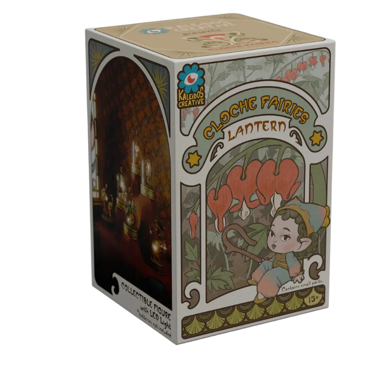 Box packaging of a 'Cloche Fairies Lantern' with dimensions indicated.