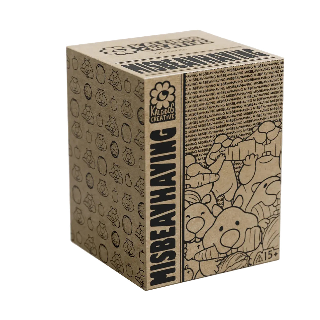 Cardboard box with illustrations and text, showing dimensions on a gray background