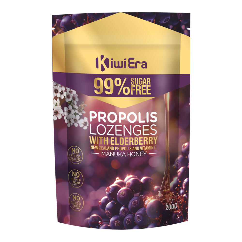 KiwiEra 99.9% Sugar Free Propolis Lozenges with Elderberry and Vitamin C