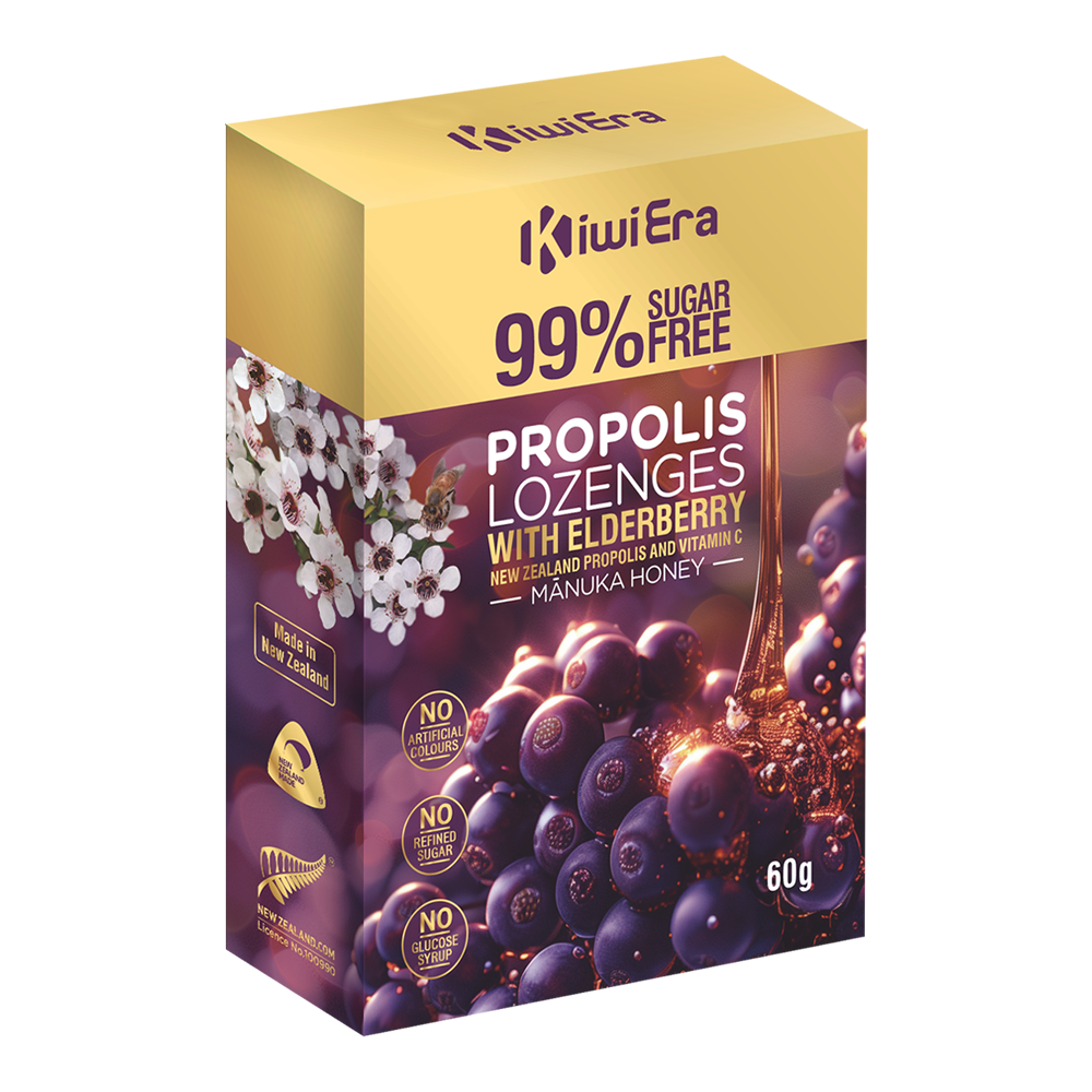 KiwiEra 99.9% Sugar Free Propolis Lozenges with Elderberry and Vitamin C