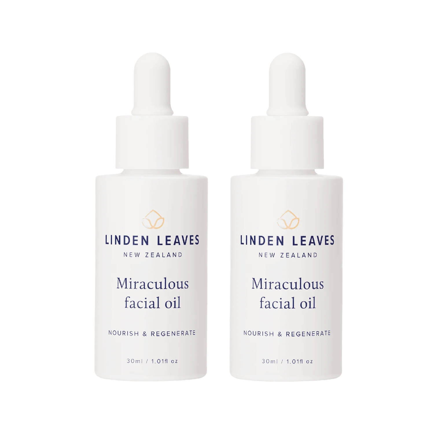 Linden Leaves Miraculous Facial Oil - (2 Pack) - Clearance - (EXP:08/2026) nourishing skincare products in bottles.