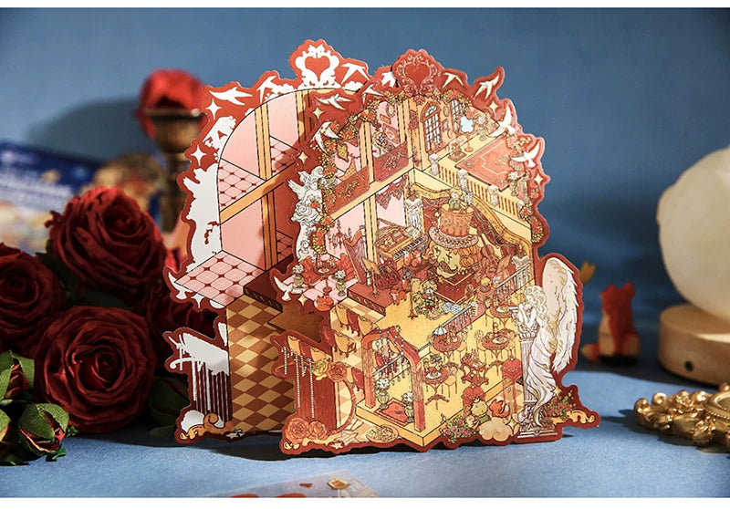Decorative card with intricate design on a blue background