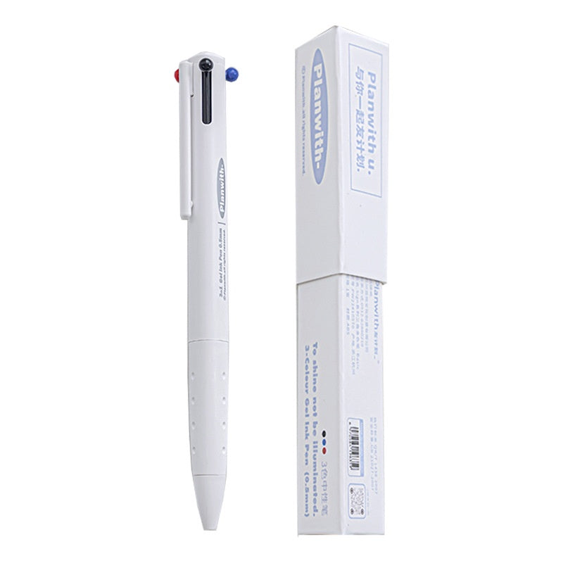 Planwith "Sign" Collection Triangle Multi-color Pen Three-color 0.5mm Gel Pen with sleek design and packaging.