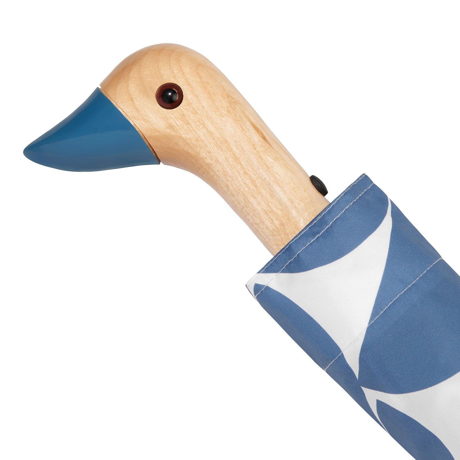 Original DuckHead Duck Umbrella Denim Moon handle detail showcasing iconic duck-head design.