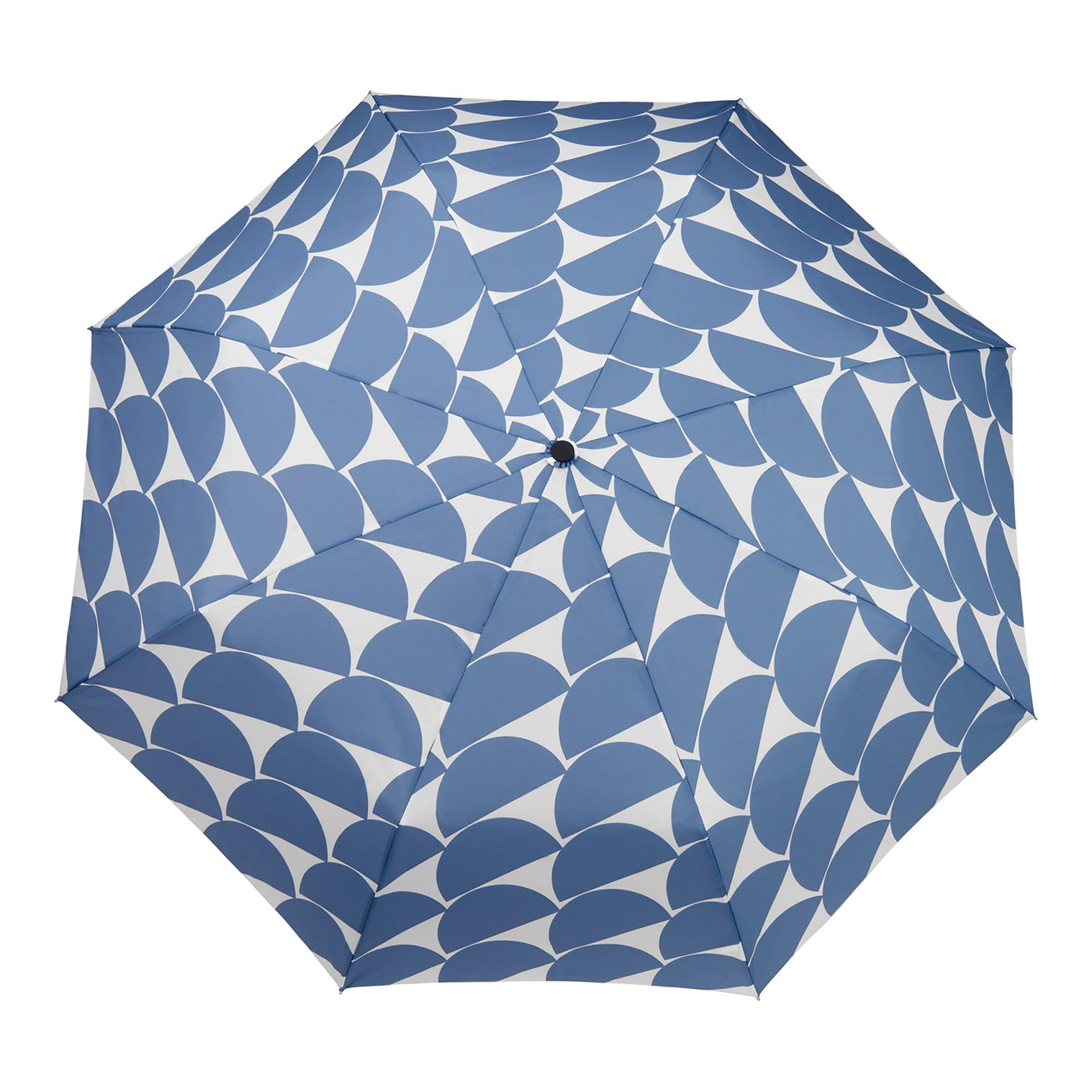 Original DuckHead Duck Umbrella Denim Moon with blue and white patterned canopy open.