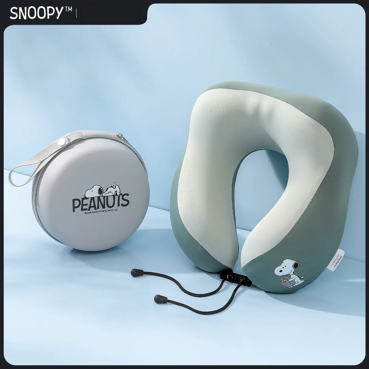 Peanuts Snoopy Memory Foam U-Shaped Travel Neck Pillow with Storage Pouch