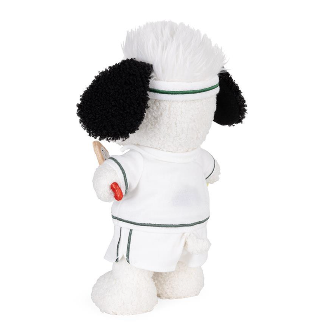 Peanuts Tennis Snoopy plush doll dressed in a tennis outfit, showcasing a playful and sporty design.