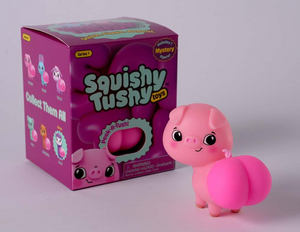 Squishy Tushy Toys Series 1 Blind Box with collectible pig figure and colorful packaging.