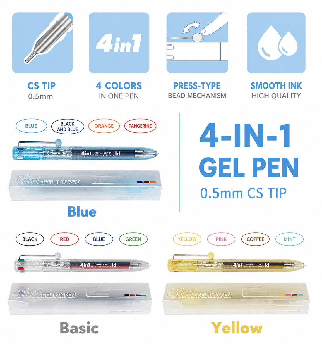 Planwith 4in1 Multi-Color Gel Pen 0.5mm, image 3
