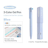 Planwith "Sign" Collection Triangle Multi-color Pen Three-color 0.5mm Gel Pen with blue packaging and bullet tip.