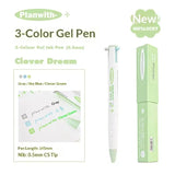 Planwith "Sign" Collection Triangle Multi-color Pen Three-color 0.5mm Gel Pen in Clover Dream design with gray, blue, and green.