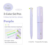 Planwith "Sign" Collection Triangle Multi-color Pen Three-color 0.5mm Gel Pen with purple design and packaging.