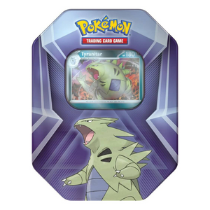 Pokemon TCG Triple Whammy Back Issue Collector Tin - Assorted featuring Tyranitar card and collectible design.