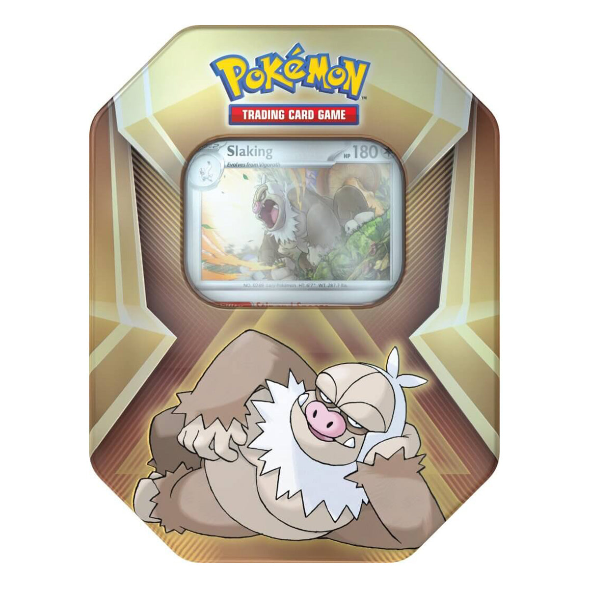 Pokemon TCG Triple Whammy Back Issue Collector Tin - Assorted featuring Slaking and premium holographic card.