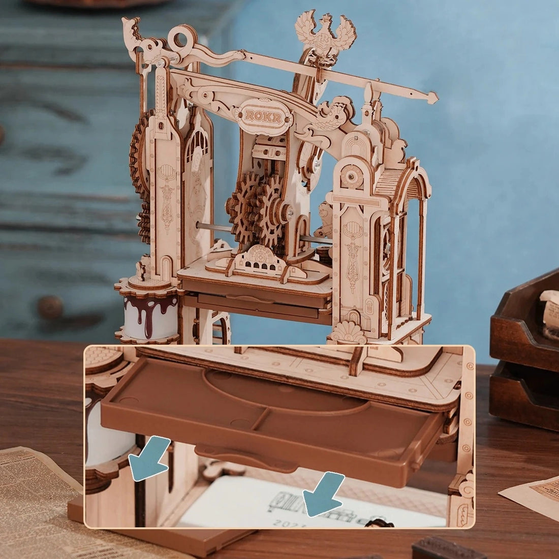 ROKR Classic Printing Press Mechanical 3D Puzzle DIY Kit, image 10