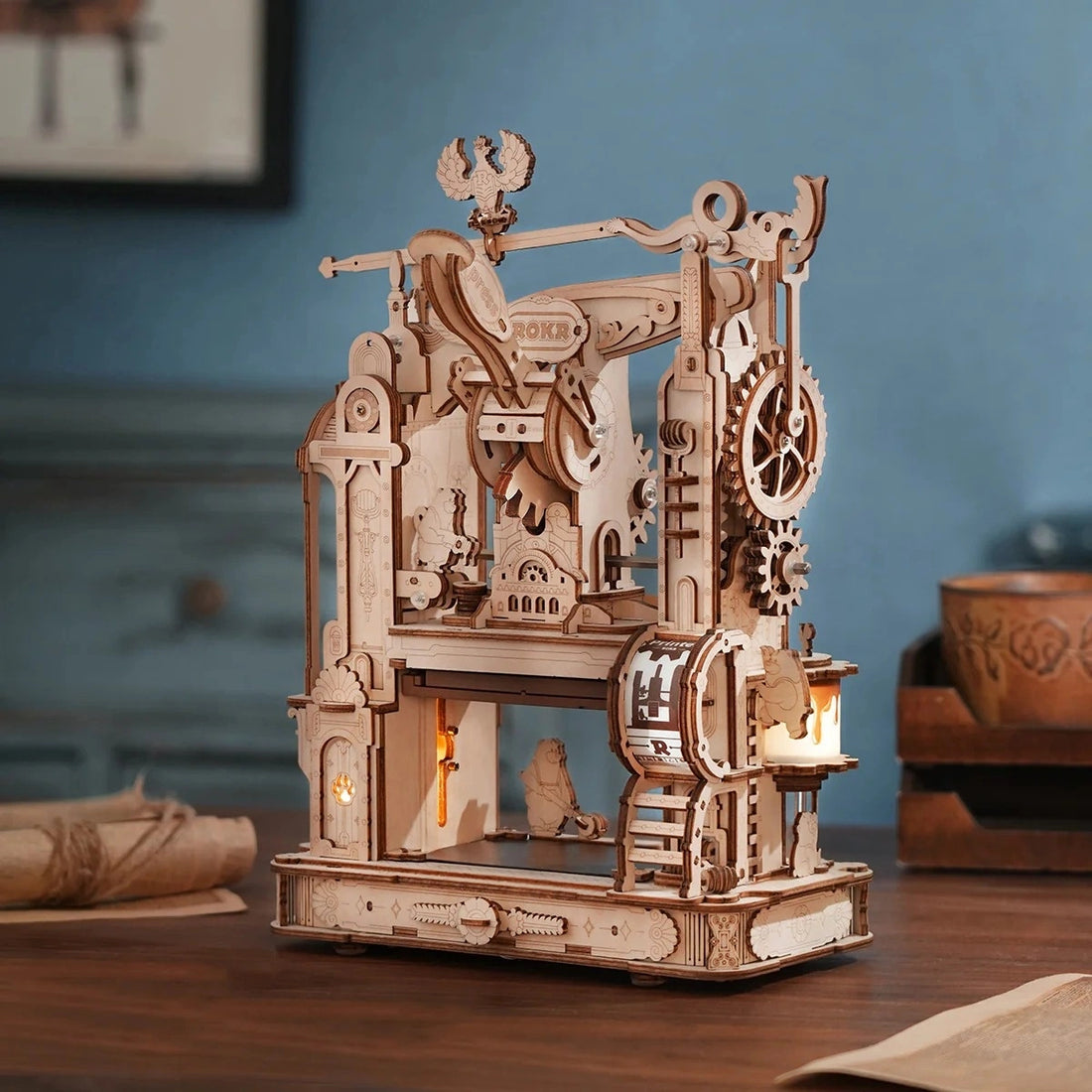 ROKR Classic Printing Press Mechanical 3D Puzzle DIY Kit, image 3