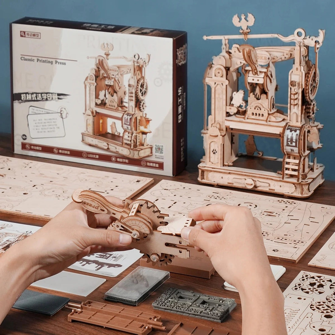 ROKR Classic Printing Press Mechanical 3D Puzzle DIY Kit, image 7