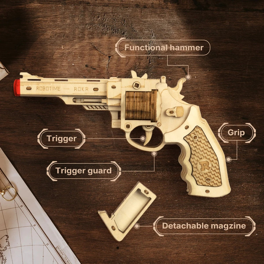 ROKR Corsac M60 Justice Guard Gun Mechanical 3D Puzzle DIY Kit, image 4