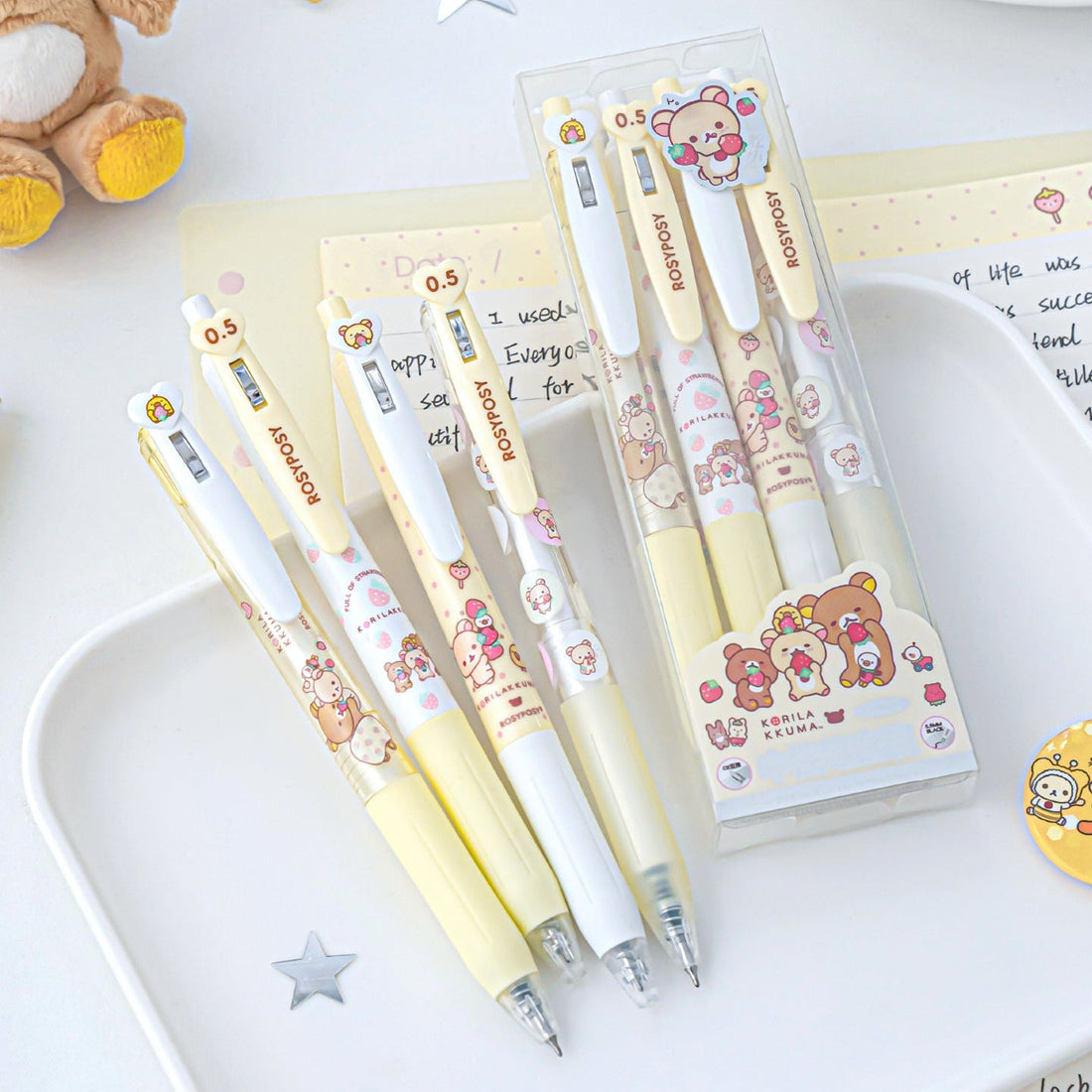 RosyPosy × Korilakkuma Strawberry-themed 0.5mm Black Ink Gel Pen Set - 4 Pack, image 7