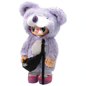 Rebel Bear Moveable Bag Series Blind Box featuring a cute bear in a purple outfit with a mini bag accessory.
