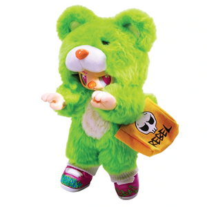 Rebel Bear Moveable Bag Series Blind Box featuring a green bear character with a matching mini bag accessory.