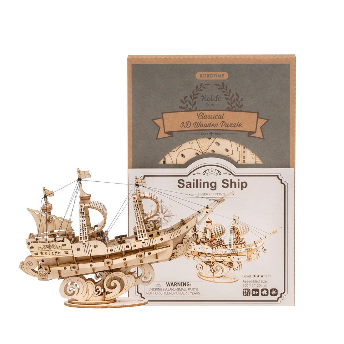 Rolife Sailing Ship 3D Wooden Puzzle, image 7