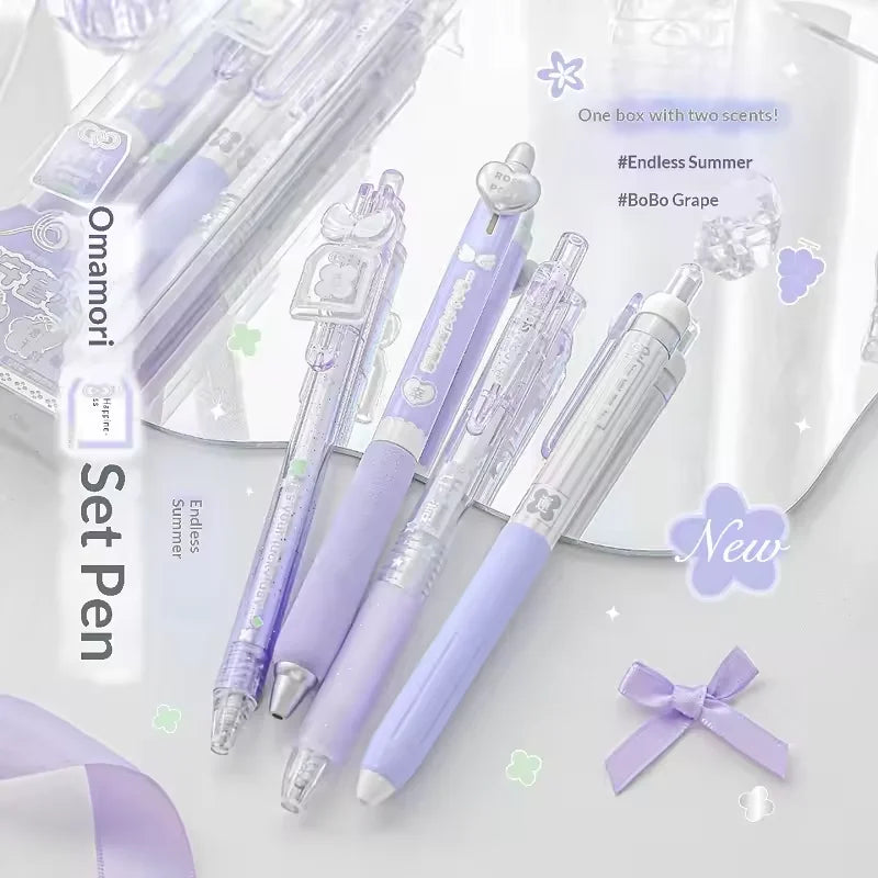RosyPosy “Omamori ” Collection Scented Pen 0.5mm  4Pcs with floral and fruity scents in a stylish box.