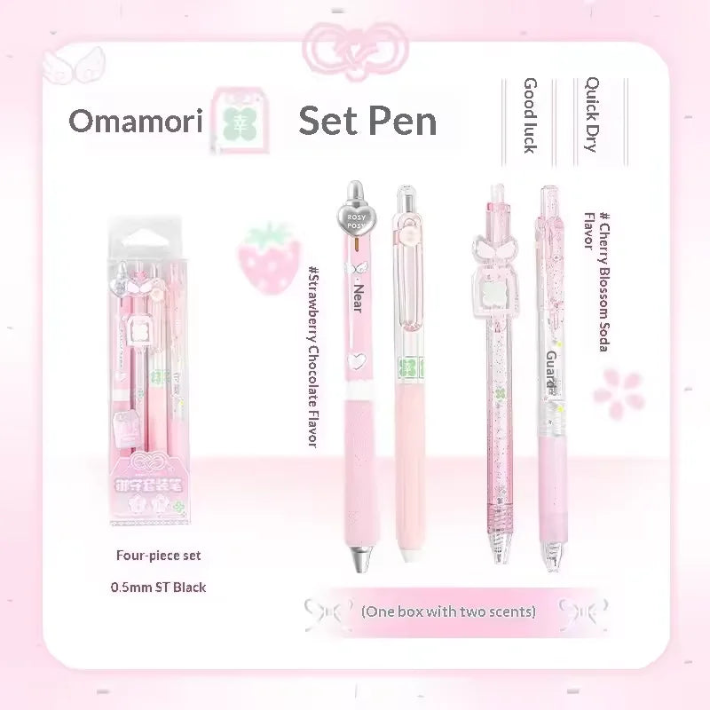 RosyPosy "Omamori " Collection Scented Pen 0.5mm 4Pcs featuring floral scents and smooth ink flow.