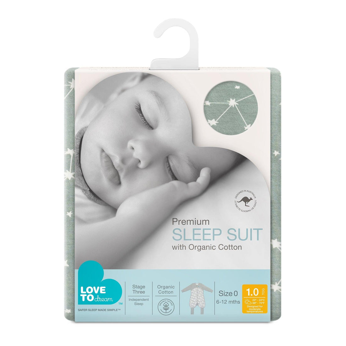 Love To Dream Premium Sleep Suit Organic 1.0 TOG Long Sleeve Olive Stellar
