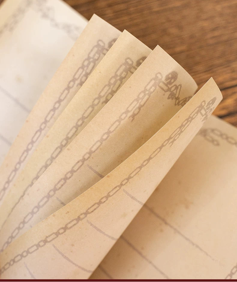 Stack of paper with text on a wooden surface, featuring 'Harry Potter' branding.