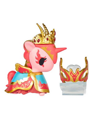 Tokidoki Unicorno After Dark Masquerade Blind Box figure with crown and cape in vibrant colors and intricate details.