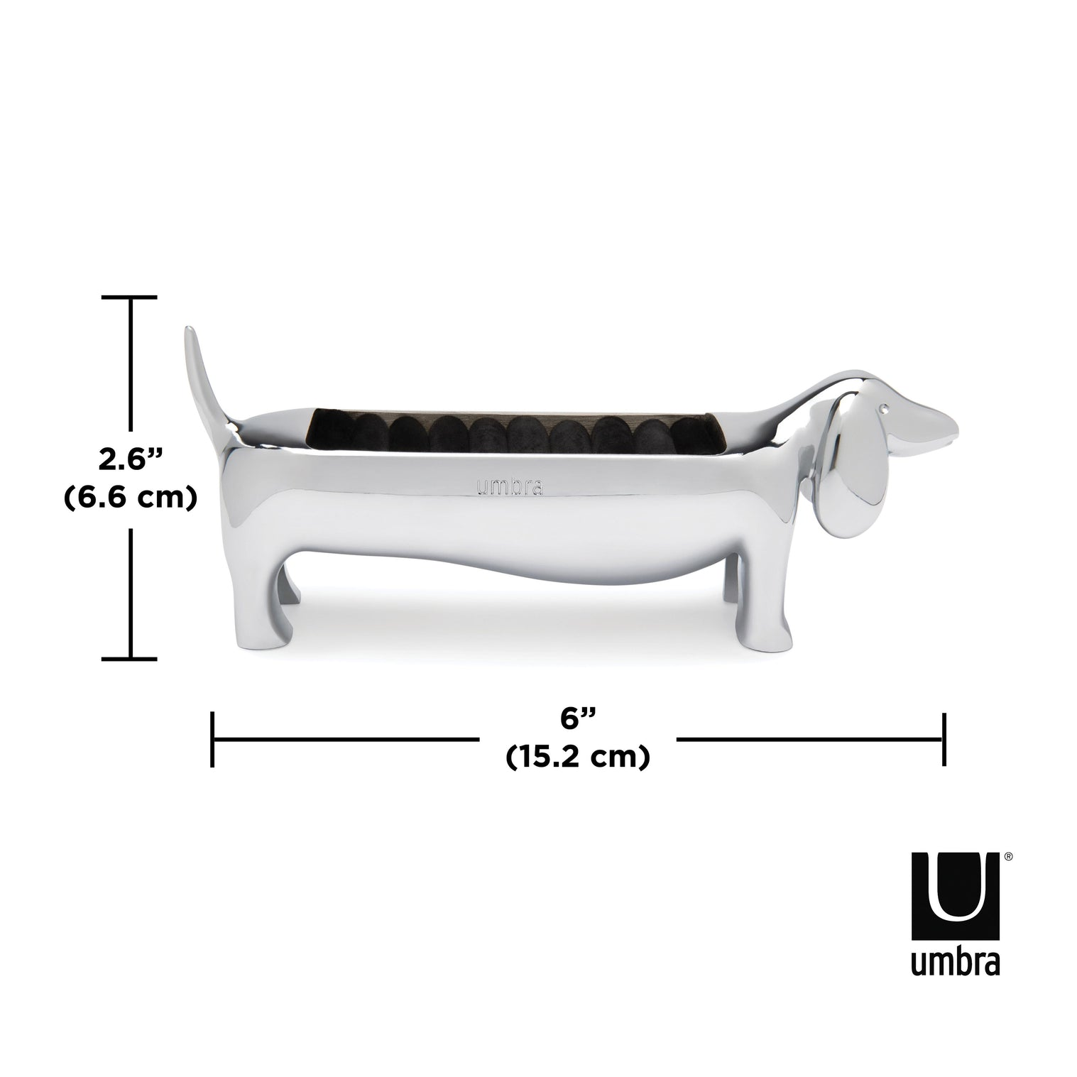 Umbra Dachsie Ring Holder - shiny chrome dachshund design, perfect for rings and home decor.
