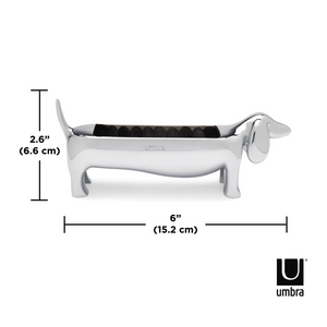 Umbra Dachsie Ring Holder - shiny chrome dachshund design, perfect for rings and home decor.