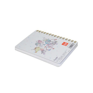 Small spiral-bound notebook with colorful illustrations on a white background