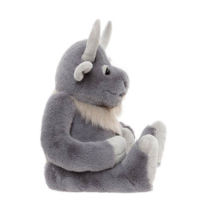 Plush toy resembling a triceratops on a white background
