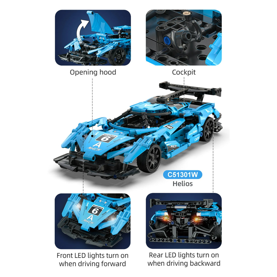 CaDA 1:14 Helios Sports Car Dual Control RC Brick Model Kits, image 5
