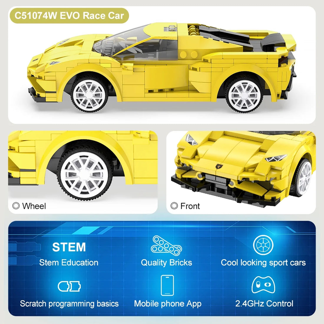 CaDA 1:20 488 Evo Racing Car Dual Control RC Brick Model Kits, image 8