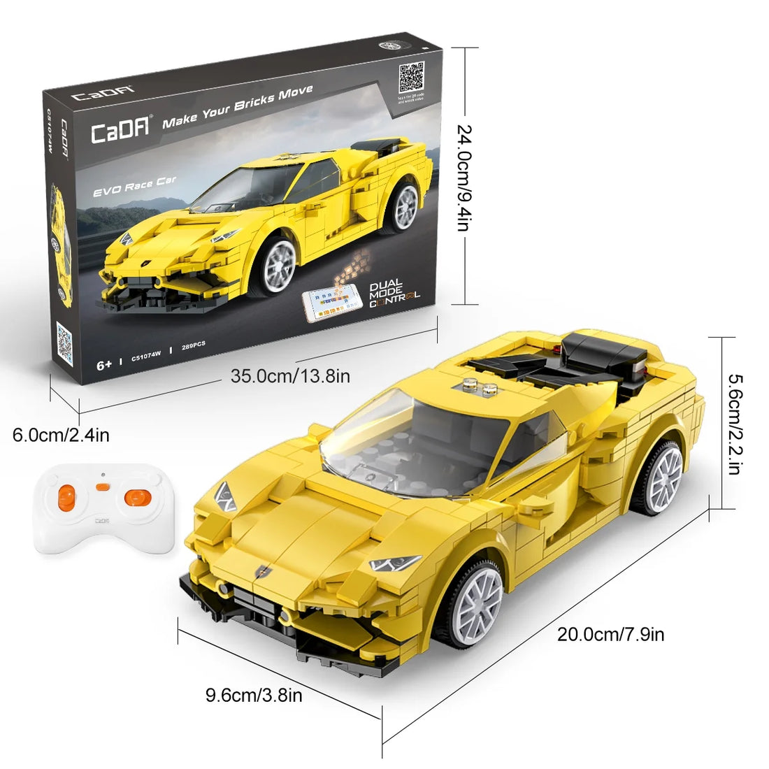 CaDA 1:20 488 Evo Racing Car Dual Control RC Brick Model Kits, image 4