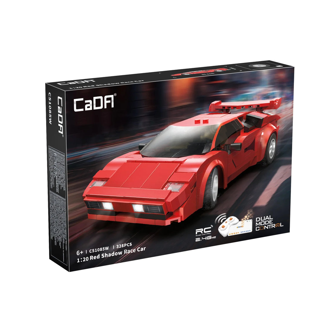 CaDA 1:20 Red Shadow Racing Car Dual Control RC Brick Model Kits, image 4