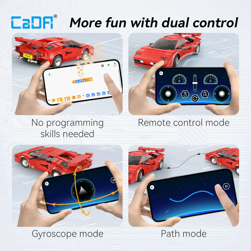 CaDA 1:20 Red Shadow Racing Car Dual Control RC Brick Model Kits, image 6
