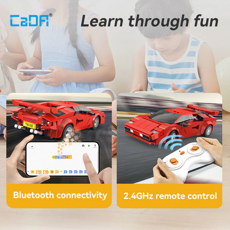 CaDA 1:20 Red Shadow Racing Car Dual Control RC Brick Model Kits, image 5