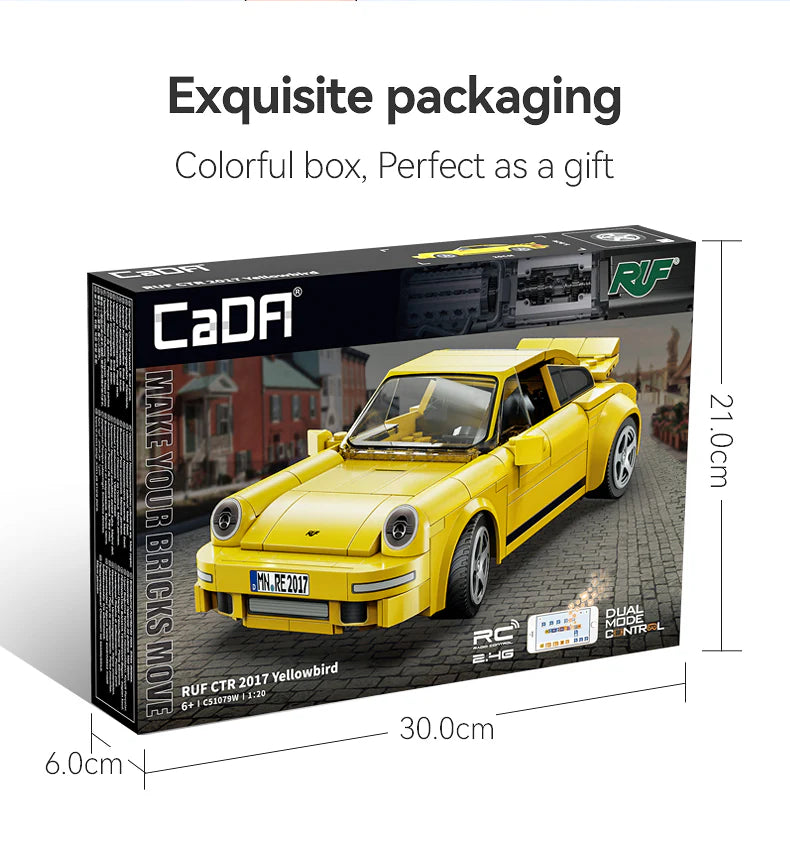 CaDA 1:20 RUF Yellowbird Car Dual Control RC Brick Model Kits, image 9