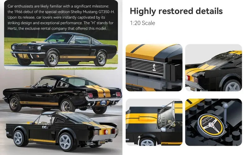CaDA 1:20 Shelby Mustang GT350H Car Dual Control RC Brick Model Kits, image 5
