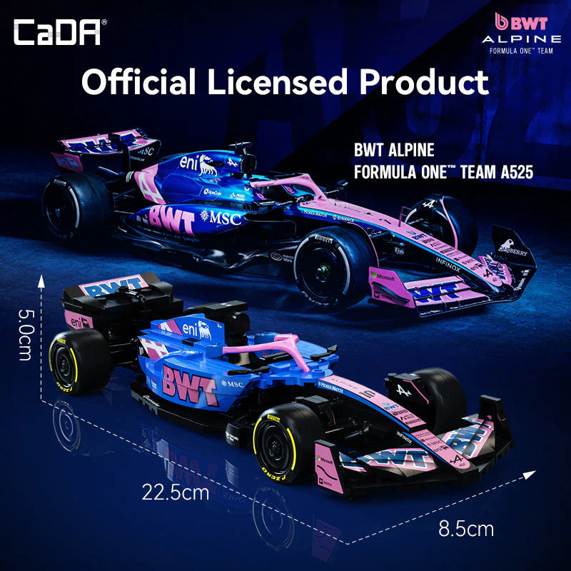 CaDA 1:24 Alpine F1 A525 Brick Model Kits showcasing BWT Alpine Formula One™ Team A525.